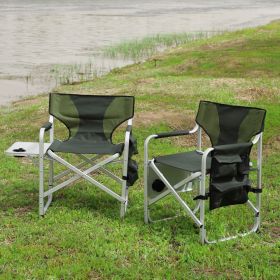 2-piece Padded Folding Outdoor Chair with Side Table and Storage Pockets,Lightweight Oversized Directors Chair for indoor, Outdoor Camping (Color: AS PIC)