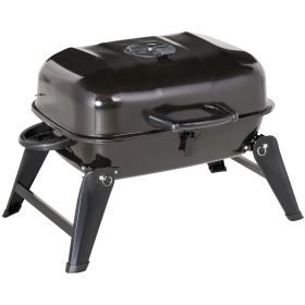 Outsunny 14" Portable Charcoal Grill, Tabletop Small BBQ Grill for Outdoor Cooking, Camping, Tailgating, Enamel Coated, Vent, Folding Legs, Black (Color: AS PIC)